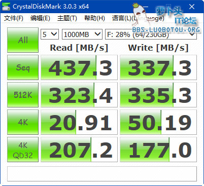 海力士MSATA 256G CrystalDiskMark测试